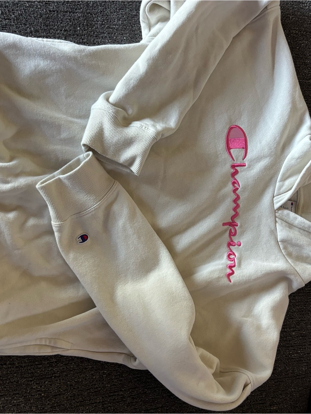 Champion youth girls Cream Sweatshirt with Pink Logo
